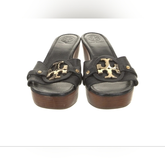 TORY BURCH Patti 3 Wedge Platform Sandal Tumbled Leather Black Luxury Designer - Picture 1 of 8